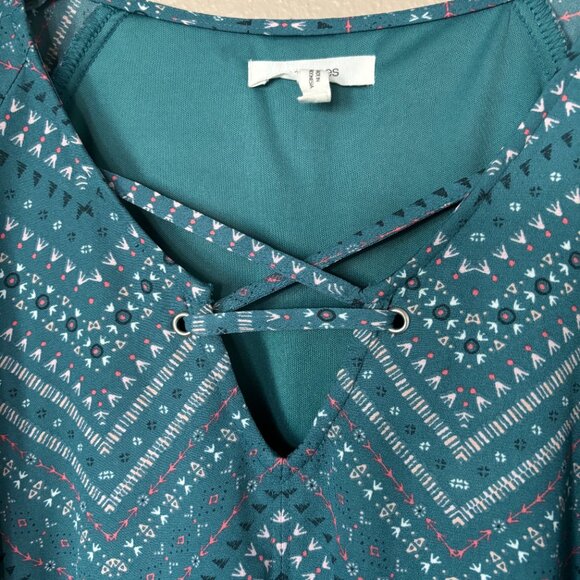 Maurices Teal Chevron Print V-Neck Mini Dress with Flutter Sleeves Size Large - Picture 3 of 10